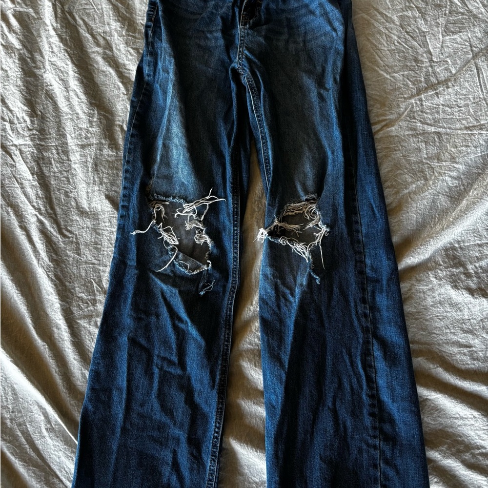 Rewash High Rise Distressed Jeans - Dark Blue